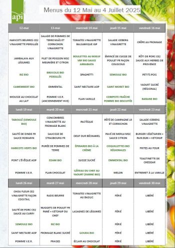 Menus mai 2025 - Commune de Perrigny