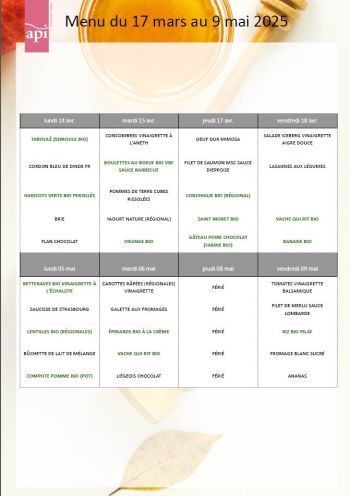 Menus du restaurant scolaire - Commune de Perrigny