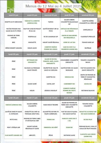Menus juin 2025 - Commune de Perrigny